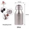 Tight Seal Vacuum Insulated Growlers , Stainless Steel 2 Liter Swing Top Growler