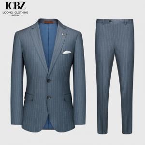 China Men's 2 Pieces Business Outfit Vertical Striped Notch Lapel Single-breasted Two Buttons supplier