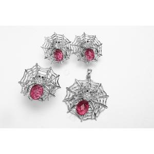 Ruby Silver 925 Jewelry Set 14.26 Grams Sterling Silver Spider Pendant