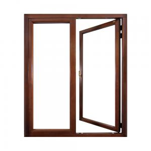 Wood Grain Frame Aluminum Flush Casement Doors Double Track With Heat Strip