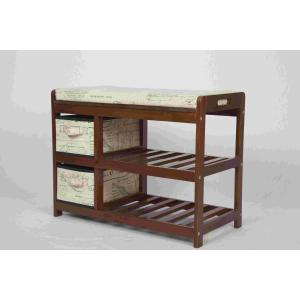 China Walnut Classical Modern Wood Furniture Shoe Storage Bench Seat With 2 Fabric Drawers supplier