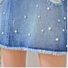 China Women A Line Denim Mini Skirt With Pearls , Summer Short Jean Skirt for Ladies wholesale