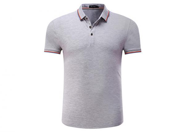 Short Sleeve Cotton Polo Shirts for Men Ribbed Contrast Cuffs Classical Grey