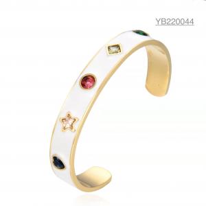 Stainless Steel Colorful Gemstone Bracelet White Wide Cuff Bangles For Wedding