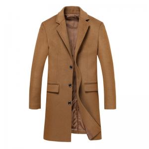 Regular Men's Woolen Coat Winter Solid Color Single-breasted Pocket Camel Male Long Trench Coat Mens Overcoat