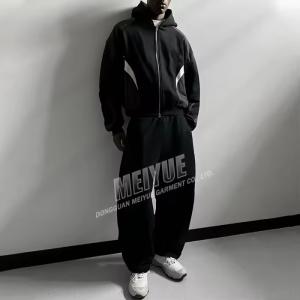 China カスタムスウェットスーツコントラストカラーブロックパーカーとスウェットパンツセット100％コットンスウェットスーツブランクパーカージョガーセットメーカー wholesale