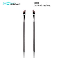 China Cruelty Free Slanted Eyeliner Brush Synthetic Bristles Aluminium Ferrule Wooden Handle on sale