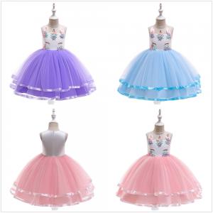 Girl Formal Prom Sleeveless Tutu Ball Gown with 3D Flower Embroidery