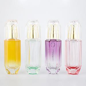 China Pump Press 120ml Cosmetic Glass Lotion Bottle Hexahedral Diamond Appearance supplier