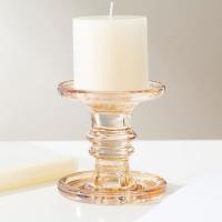 China Electroplate Gold Pillar Color Glass Candle Holder Machine Pressed 11.2cm Height on sale