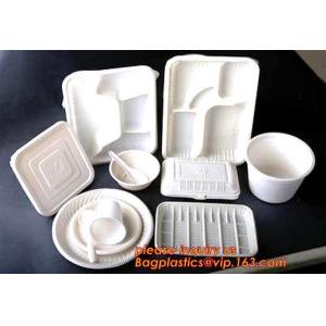 biodegradable corn starch plastic round food tray, Eco-friendly corn starch disposable 4 compartment food tray with lid