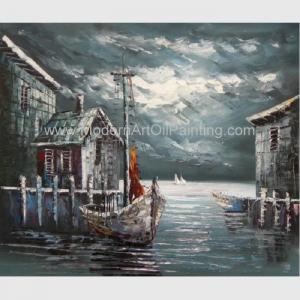 China Abstract Houses Boat Dock Canvas Wall Art Paintings For Living Room supplier