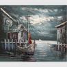 China Abstract Houses Boat Dock Canvas Wall Art Paintings For Living Room wholesale