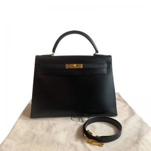 China HermèS Kelly 32 Preloved Branded Bag Black Epsom Sellier Gold Hardware Box Black supplier