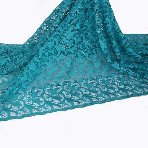 F50281 customizable 100 polyester plain teal blue lace fabric for garment