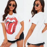 China White Rolling Stones Licked Graphic T Shirt Women Clothing on sale