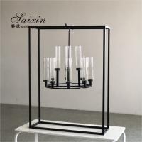 China New black rectangle frame with hanging chandelier candle holder on sale