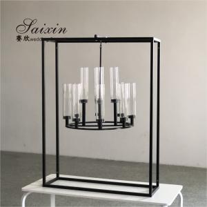New black rectangle frame with hanging chandelier candle holder
