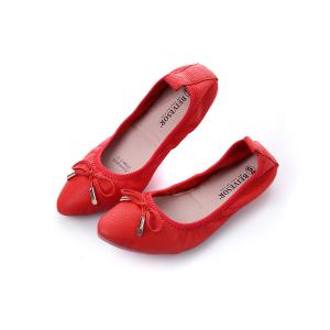 high quality red goatskin girl students shoes women designer shoes foldable flat shoes pointed toe shopping shoes BS-16