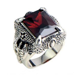 China Mens Thailand Retro Dragon Sterling Silver Ring with Created Garnet(023605WRED) supplier
