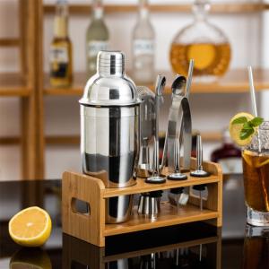 China Rustproof 24oz 13Pcs Stainless Steel Cocktail Set With Wooden Stand Base supplier