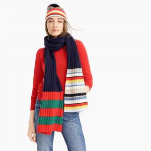 China Colorful Stripe RIB Knitted Hat Scarf Gloves Set For Winter Wear Resistant supplier