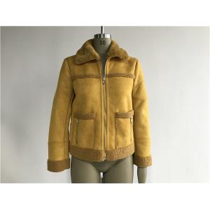 Ladies' Mustard Suede Bonded Jacket With Fur Collar High Fashion 92950