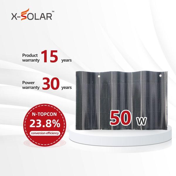 China Corriente Máxima del Fusible 25A BIPV 50W Tejas Solares Rojas para Suelo y Techo Topcon Mono Celda de Vidrio Plano para Techo Solar Teja Curva en Casa wholesale