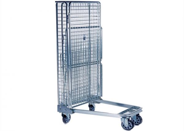 Galvanized Lockable Roll Cage Trolley Folding Portable With 4 Wheels