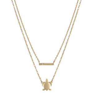 China 14K Gold Flash-Plated Cubic Zirconia Bar and Turtle 2-Piece Necklace Set with Extender supplier