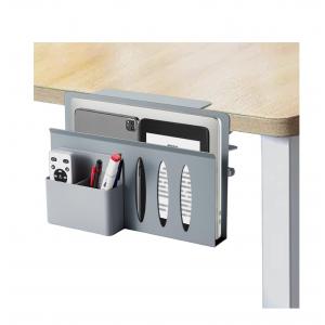 Grey Laptop Holder Desk Clamp-on Organizer Metal No Drill Vertical Office Desk Storage