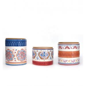 Middle Eastern Flower Decal Storage Jars Food Ceramic Canister Set With Bamboo Lid And Silicone Ring