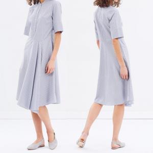 China Woman Dress Summer 2018 Apparel Short Sleeve Woven Striped Midi Dress Wholesale supplier