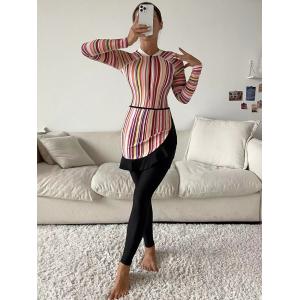 Conservative Muslimah Swim Wear Dubai Arab Islamic Bathing Suit Striped Long Sleeved