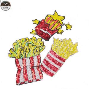 French Fries Sequin Iron On Appliques , Sequin Patches For Jeans Any Shape Available