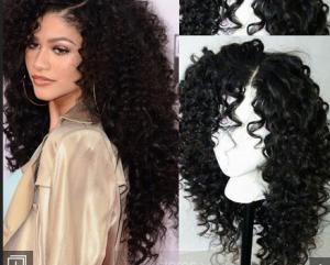 China Brazilian Curly Swiss Human Hair Full Lace Wigs For Black Women With Baby Hair on sale 
