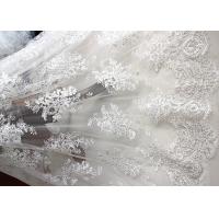 China Luxury Ivory Embroidery Cord Sequin Lace Fabric / French Bridal Sequin Mesh Fabric on sale