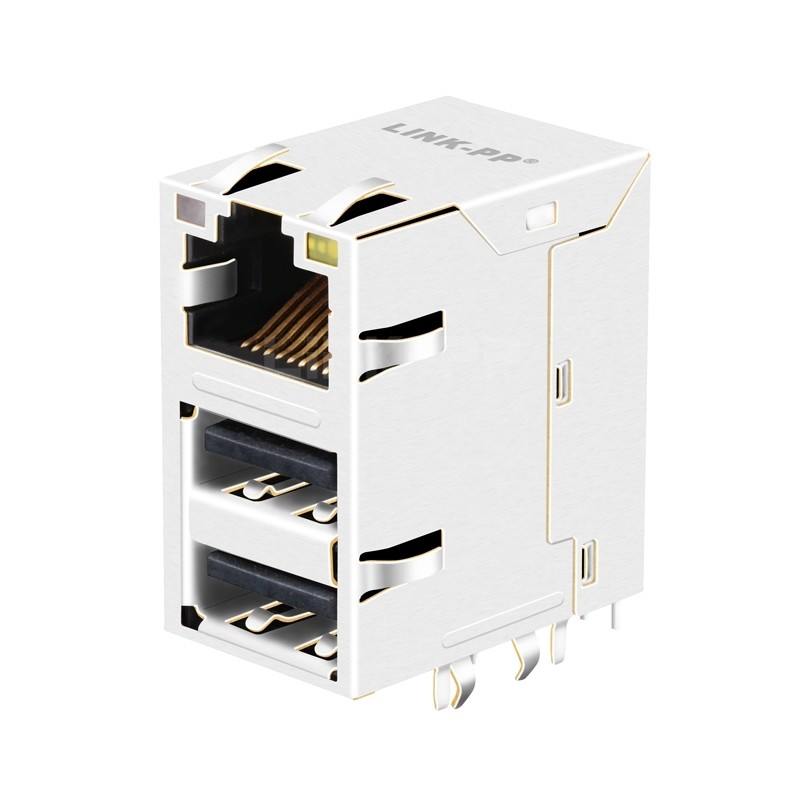 YDS JY0-0016NL Compatible con LINK-PP LPJU4101AONL 10/100 Base-T Ethernet RJ45 MagJack con doble USB Verde y Naranja / Amarillo LED