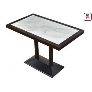 China 4 Seats Restaurant Dining Table Luxury Marble Inset Wood 4ft*2ft Casting Iron supplier