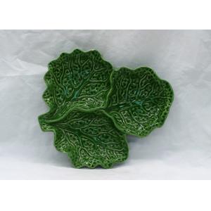 China Ceramic Cabbage Plate Green Leaf 3 Section Serving Platter for Table Restaurant supplier