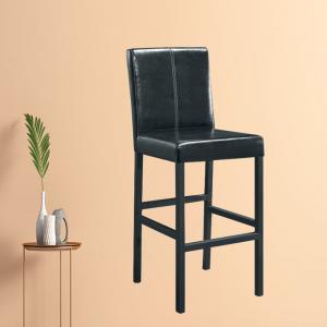 Modern Indoor Kitchen Barstool Chair Straight Back In Black Leather