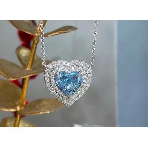 China Heart Cut Lab Created Diamond Pendants Blue Diamond Heart Pendant 2.63ct supplier