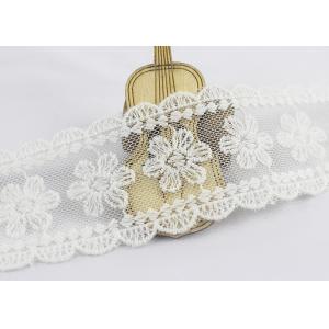 China Scalloped Edge Flower Embroidered Lace Ribbon , Embroidered Mesh Lace Trim supplier