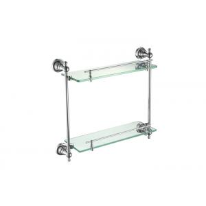 China Brass Bathroom Accessory Double Layers Glass Wall Shelves Chrome Finish supplier