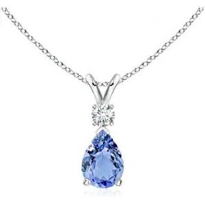 14K Solid Gold Angara Natural Tanzanite Solitaire Pendant Necklace For Women Girls
