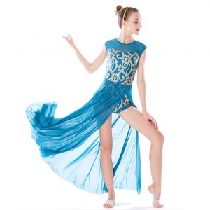 China Stretchy Mesh Sleeveless Maxi Dress Lyrical Dance Costumes For Competition supplier
