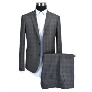 China Men'S Slim Fit Tailored Suits Deep Grey Check Anti Shrink Breathable supplier