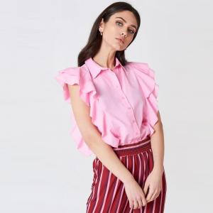 China Lady Clothing Pink Frill Women Shirt supplier