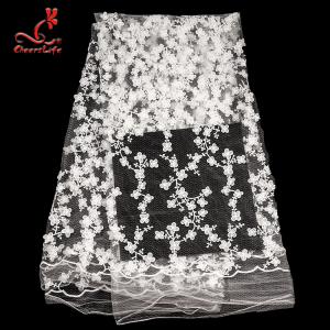 100% Polyester Embroidered Lace Fabric Bussy Floral Lace For Wedding Dress With Swiss Net