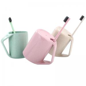 China environmental wheat straw  toothbrushing  cup and brush set 10*8cm material is wheat straw with pp supplier